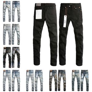 Jeans da uomo firmati viola alla moda motociclisti strappati effetto consumato denim cargo per uomo B L O E