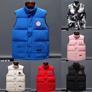 Mens Down Jacket Designer Puffer com Ganso Moda Sem Mangas Mulheres Casacos Famosa Personalidade Casual Tops Outwear Emblemas Zipper Roupas Quentes Canadá