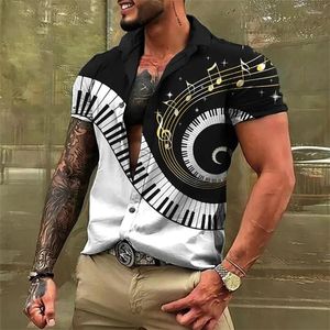 Mäns avslappnade skjortor kortärmad lapel mode trend 2023 musikinstrument högkvalitativt material europeisk storlek kläder