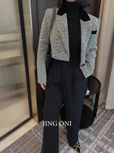 Blazer Giacca Donna Abbigliamento Cappotto esterno Lusso Stile coreano Y2k Ritagliata Inverno Elegante Abiti in tweed Sartoriale Grigio Corto 231229