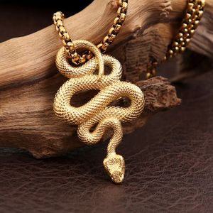 Gothic Snake Pendant Necklace For Mens 14k Yellow Gold Animal Pendants Chain Punk Biker Fashion Jewelry Creative Gift