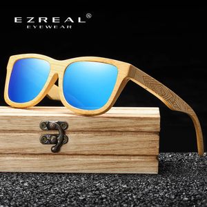 Ezreal Brand Design Handmade Natural Wood Bamboo Solglasögon Lyxiga solglasögon Polariserade Wood de Sol Masculino 231228