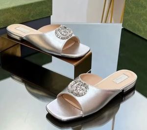 Sommer Marke Frauen Slide Flats Kristall-set Sandalen Schuhe Funkelnde Hardware Strand Hausschuhe Patent Leder Nude Schwarz Grün Dame zu Fuß