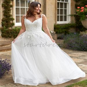 Abito da sposa bianco di grandi dimensioni di grandi dimensioni 2024 Senza spalline in pizzo A Line Tulle Lunghezza del pavimento Abito da sposa Lace Up Rustico Abiti da sposa country Robe De Mariee Vestios Novias