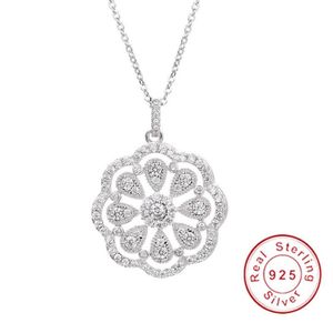 Verkaufe 925 Sterling Silber Blumen-Halsketten-Anhänger mit hochwertigem Kunstdiamanten für Frauen, Geburtstagsgeschenk, Cocktail Jewelr304p