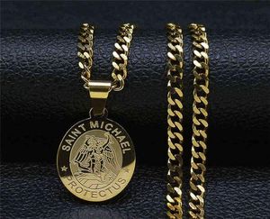 SAINT MICHAEL PROTECT US Archangel Stainless Steel Chian Necklace Men Women Gold Color Necklace Charm Jewelry joyas NXH87S05 H11251423295