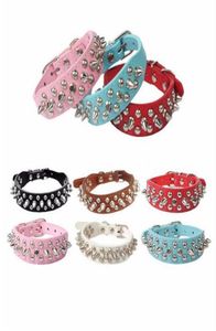 6 colors Adjustable Leather Rivet Spiked Studded Pet Puppy Dog Collar Bullet design Neck Strap kitty drop ship supply G4802389628