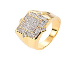 CZ -ringar för män geometriska hiphop guld silver pläterade smycken isade ut full diamant bling bling ring hip hop smycken5449525