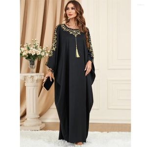 Abbigliamento etnico Nero ricamato Nappa Abaya Donna Musulmana Manica a pipistrello Casual Maxi Abito Dubai Caftano Turchia Eid Party Abito arabo islamico