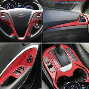 Автомобильные наклейки для Hyundai Santafe Ix45 201319, внутренняя центральная панель управления, дверная ручка, наклейки из углеродного волокна, стиль, Прямая доставка, авто Dhbfb