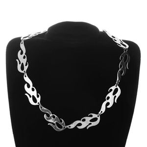 Mode män eld flamma halsband våg sol choker halsband för kvinnor hip hop kedja trending streetwear silver punk smycken charms324w