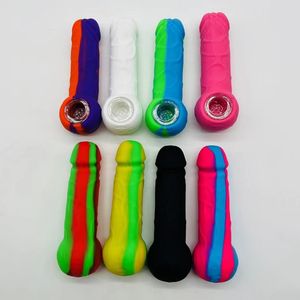 Male Penis Silicone Smoking Hand Pipe With Glass Bowl Water Dick Penis Beaker Bong Unbreakable Tobacco Dry Herb Dab Oil Rigs Water Pipes