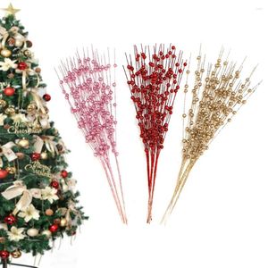 Flores decorativas 12 pçs ouro natal flash artificial berry stem decoração para árvore diy grinalda lareira artesanato do feriado presentes