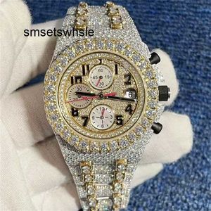 Automatic Mechanical Watch Top Mens Gold New Version Silver TEST Moissanite VVS stones diamonds quality Automatic movement Full