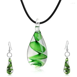 Collane con ciondolo Goccia d'acqua Spirale Foglia di Murano Collana artistica in vetro di Murano Set di gioielli da donna