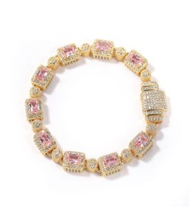 Hip Hop Kupfer Intarsien Rosa Zirkon Tennis Armband Männer Frauen Diamant Gemischt 7 zoll 8 zoll Kristall Armbänder Schmuck Zubehör9028182