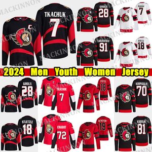 # 7 Brady Tkachuk camisa de hóquei # 28 Claude Giroux Vladimir Tarasenko Tim Stutzle Jakob Chychrun Dominik Kubalik Joonas Korpisalo Personalizado Homens Jovens Mulheres Jerseys