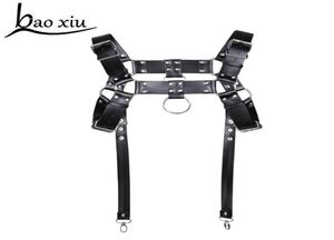 Rock Männer Männlich hübsch Punk Leder Harness Stud Rivet Goth Handmade cool Bondage Body Brustgürtel Sling Hosenträger Schultergürtel8022548