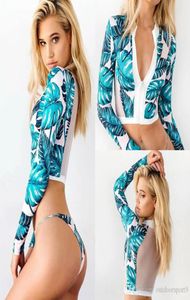 SXL Print Floral Langarm Bademode Frauen Bikini Crop Top Surfen Bademode Brasilianischen Tankini Badeanzug Badeanzüge frauen Biquni9795741