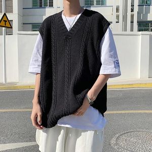 Men's Vests Sweater Vest Men Simple All-match V-neck Solid Sleeveless Male Tops Basic Cozy Korean Style Ins Leisure Knitted Plus Size M-3XL