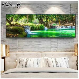 Fullcang Landscape Green Tree Lake Large 5D DIY Diamond Målning Mosaik Rhinestone Embroidery Natural Landskap Vattenfall FG1048 231228