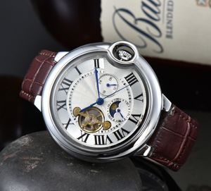marka męskie zegarki dla mody Tourbillon mechaniczny automatyczny luksusowy zegarek skórzany pasek Diamond Daytate Moon Faza Ruch na rękę Zwiedź Mężczyźni