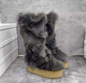 2023 Winter New Fox Fur Boots Sheepskin Fur Thick Sole Increased Warmth Long Barrel Snow Boots for Women Brand Designer boots