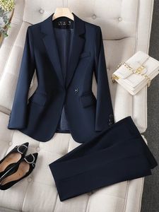 Completo da donna con pantaloni blu scuro grigio nero, formale da ufficio, da lavoro, da lavoro, blazer, giacca e pantaloni, set da 2 pezzi femminile 231228