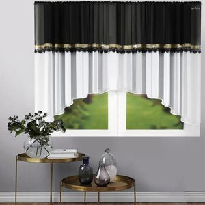 Curtain 1PCS Black And White Gold Splicing Yarn European American Style Gorgeous Living Room Rod