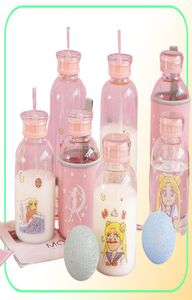 Sailor Moon Silicone Glasflaskor Kawaii vattenflaska Eco Friendly Glass med halmglasögon Söta koppar Vattenflaska Me Bottle CL27139515