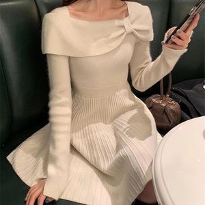 Elegant Party Dress Korea Spring Winter Long Sleeve Slim Sweater Dress Women Casual Hepburn Ladies Knit Dress Female 231229