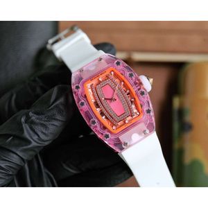Fantastische Designerinnen Frauenwatch Ladies RM07-02 Pink Lady Sapphire Wrisrtwatches mit Box HEHK hochwertige mechanische Bewegung Uhren Gummi-Gurt Montre Ice Out Luxe
