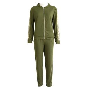 2Pc Jogging Suit Sequins Patchwork Tracksuits Sweatshirt Coat Pants Zipper Set Workout Sportswear Gym Running Clothing 231228