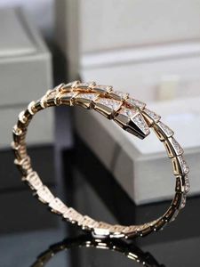 Bulgarie Carer Original Luxury Designer Bracelet 18k Rose Gold Snake Shaped Bracelet Women's Elastic Full Diamond Bracelet Internet Red Bracelet Trendy