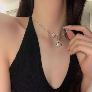 Viviennely Westwoodly Netizen Cold Wind Necklace Earth Planet Pins Full of Diamonds Pendant Necklace Women's Crowd Collar Chain