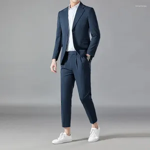 Herrdräkter Butik bröllopsdräkt (kostym västra byxor) Högkvalitativ mode casual brittisk stil trend stilig smal tvådelar