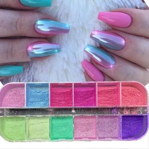 Paznokcie brokat 1Box Neon Shimmer Powder luster Efekt syrenka perłowa sztuka chromowana pigment kurz manicure blask