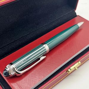 Luxury Classic Blue Green Ballpoint Pen rostfritt stål traggsskrivning Smooth Office Stationery med pärla