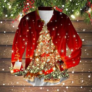 Camicie casual da uomo Camicia da uomo di Natale Camicette da festa di anno Oro Rosso Albero di Natale Stampa Pullover Vantage Button T Xmas Blusas Hombre