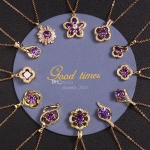 Collane con ciondolo Collana di lusso Designer di gioielli Collana di diamanti Pietra preziosa viola Donna Acciaio al titanio placcato oro Non sbiadisce mai 276v