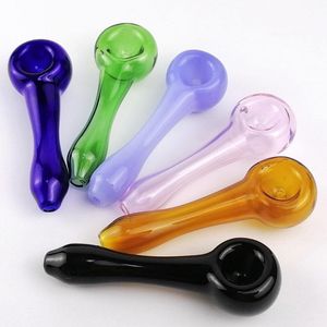 Full Color 4.0inch Glass Smoking Hand Pipe Thick Pyrex Spoon Tube For Tobacco Dry Herb Oil Burner Pipes Water Bubbler