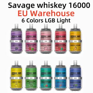 EU Warehouse Savage Whiskey 16000 vape desechable bladerdeeg wegwerp 6 ml 5% 650 mah Mesh Coil 6 kleuren LGB Lichte sapsmaak Oplaadbaar versus tornado vape 12000 15K