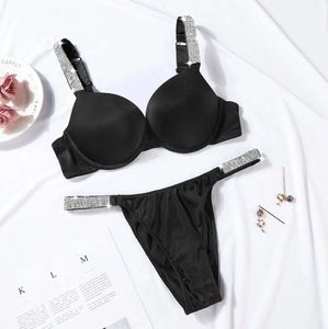 Sexy Letter Rhinestone Underwear Comfort Brief Push Up Bra and Panty 2 Piece Sets for Women Lingerie Bikini Set Motion design 8877ess