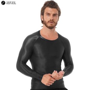 Mens Satin Silky Long Sleeve Shirt Gym Workout Running Compression Athletic Tee Shirt Fitness Bodybuilding Tops Undershirt 231228