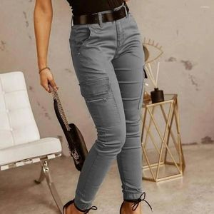 Women's Pants Casual Office Lady Trousers Streetwear Solid Color Women Zipper Pockets Button Cargo Slim