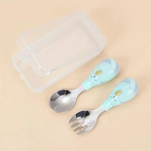 Children's Tableware Stainless Steel Spoon Training Independent Eating Complementary Food Feeding Fork Spoon Mother and Child 231229