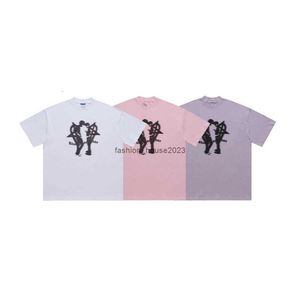 LawFoo lente/zomer nieuwe stijl-chique merk American Street Phantom Man print halfhoge kraag off-shoulder losse editie paar T-shirt mode