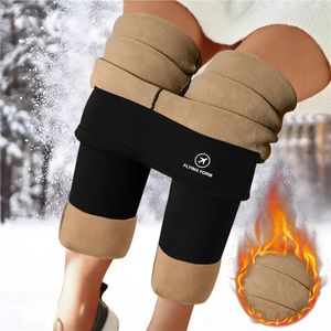 Inverno feminino engrossar leggings quentes grosso veludo calças de lã cintura alta feminina térmica leggins calças resistentes ao frio 231228