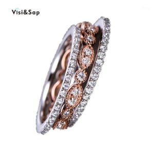 Pierścienie zespołowe Visisap 3 w 1 Zestaw pierścionków ślubnych do akcesoriów weselnych Rose White Gold Kolor Kobiet Biżuteria mody Drop B5221291D