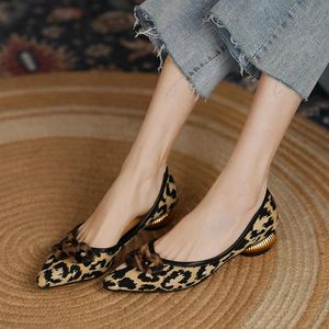 Stivali 2022 Nuove scarpe a punta di gregge femminile scarpe a punta morbida balletto slittoni calzature a molla leopardo scarpe da donna nera